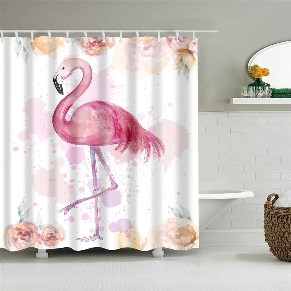Cartoon Animals Elephant Flamingo Bathroom Curtains Waterproof Polyester Flowers Plant Printed Shower Curtains With 12 Hooks