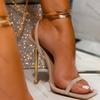Fashion 2025 Sexy Women's Gold Padlock High Heels Sandals Woman Thin Single Strap Metal Stiletto Sandals Gold Heel Shoes 36-43