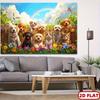 2D Adorable Dogs and Cats Party Tapestry Colorful Garden with Blooms and Rainbow Art Print