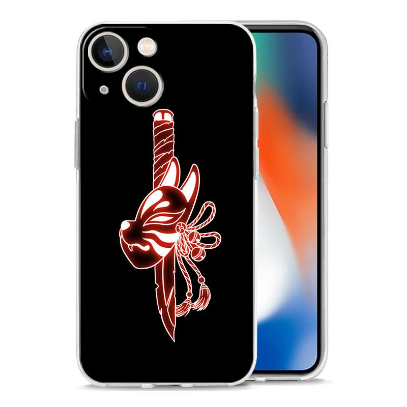 Luksusowe przezroczyste etui na telefon iPhone 15 14 13 12 11 Pro Max XS X XR 7 8 Plus Przezroczysta, odporna na wstrząsy obudowa Samurai Oni Mask neon