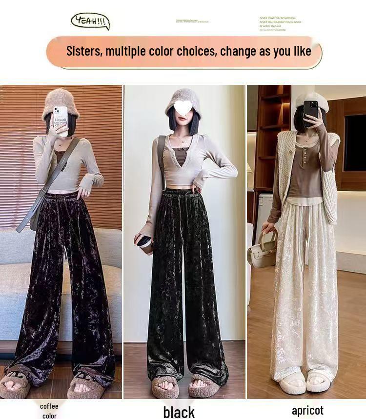 Southeast Asia Plus Size Velvet Wide-leg Pants – Casual, Stylish & Age-reducing with Drawstring
