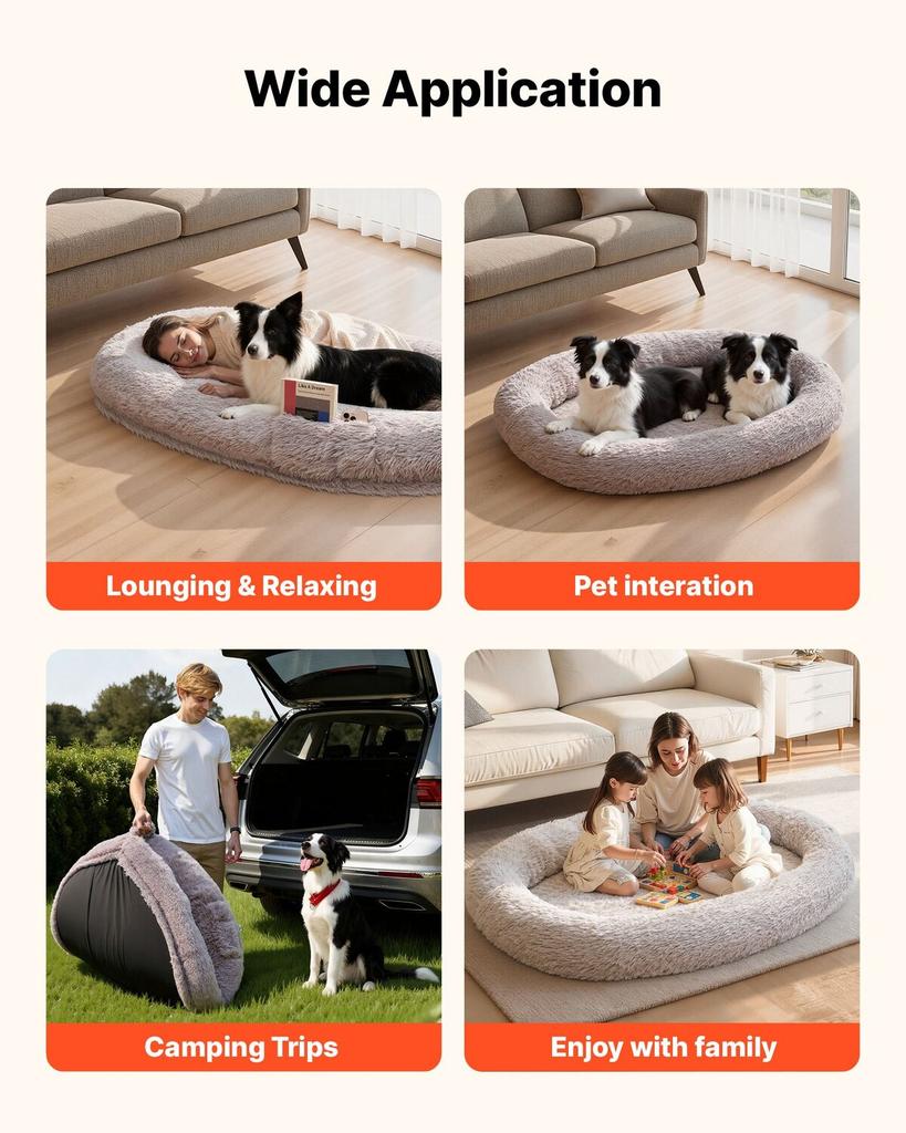 Human Dog Bed, 1710 x 1000 x 240 mm Orthopedic Memory Foam Human Sized Dog Bed, Humans Pet Beds with Side Pocket, Handle & Zipper, Removable