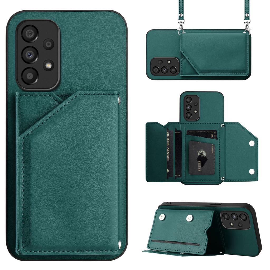 Für Samsung Galaxy A33 5G Hülle Kartenhalter Ständer Hautgefühl PU TPU Handyhülle mit Schultergurt
