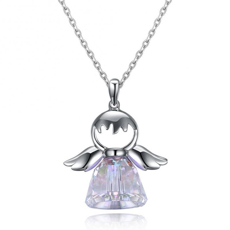 Austrian Crystal Angel Pendant Necklace O Chain Fashion Jewelry Women
