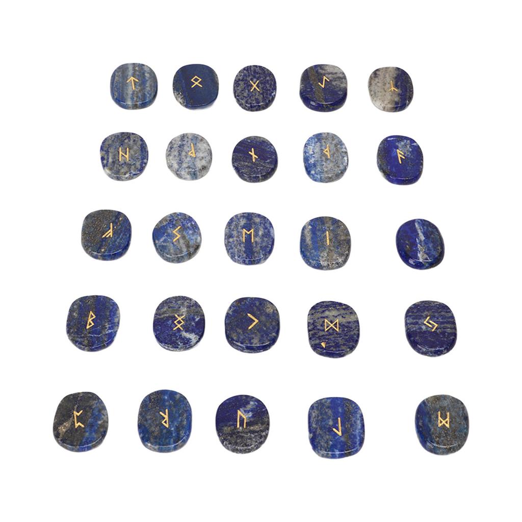 25 Pcs Natural Rune Stones Set Exquisite Runes Carving Meditation Stones Set for Prayer Divination