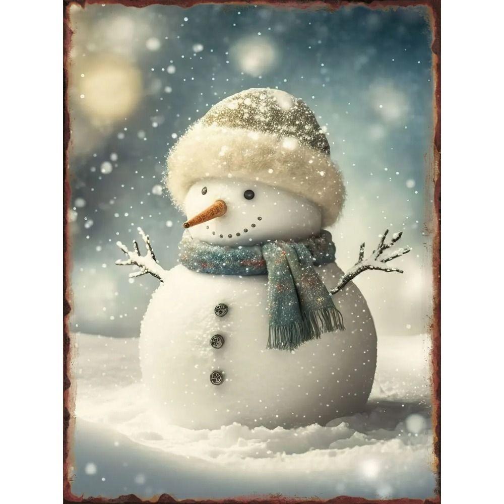 Vintage Metal Sign Snowman Wall Decor Retro Tin Plate 20x30 cm