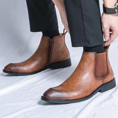 Fashion New Winter Fashion Chelsea Ankle Boots Men's Black Brown Pointed Slip On Casual Shoes Luxury Brand High-tops Zapatos Hombre