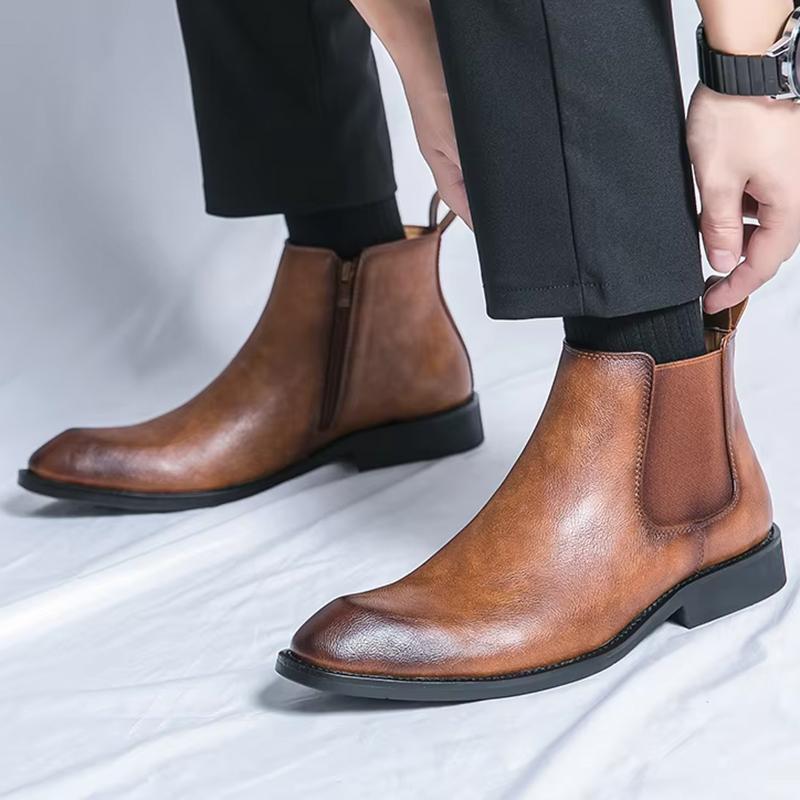 New Winter Fashion Chelsea Ankle Boots Men's Black Brown Pointed Slip On Casual Shoes Luxury Brand High-tops Zapatos Hombre