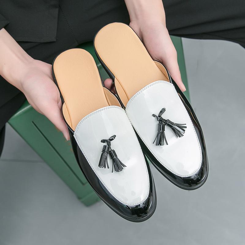 Fashion New Trend Male Muller Shoes Simple Style Peas Shoes British Style Slip-On Men's Lazy Shoes Driving Half Drag Non-Slip Slippers