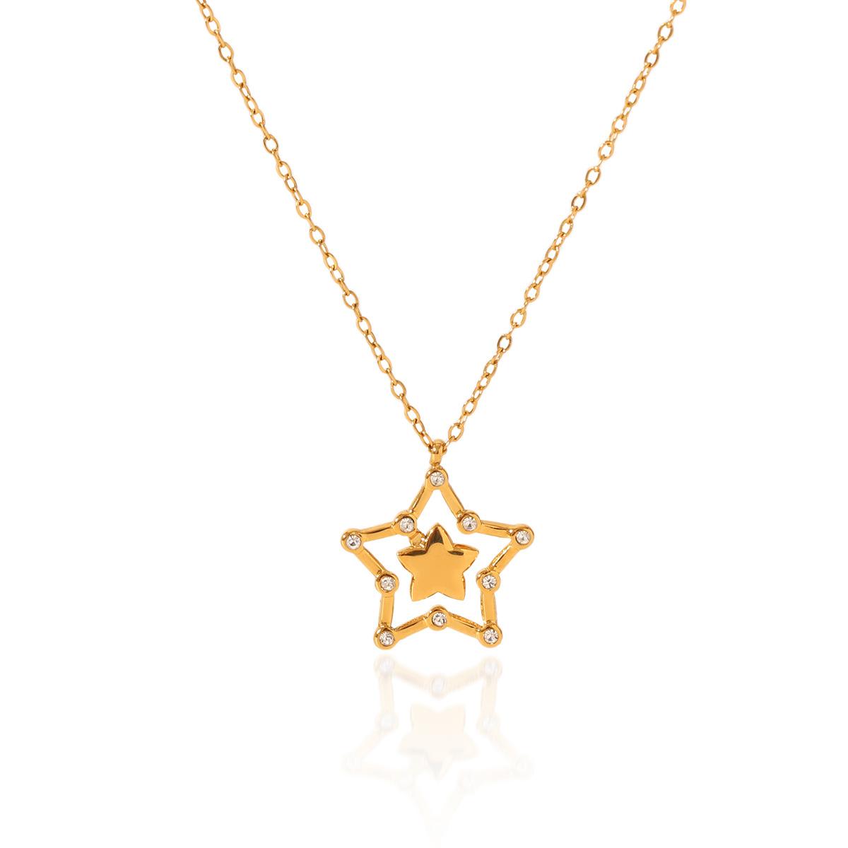 Yori Hollow Five Pointed Star Simple Necklace for Women High Quality Stainless Steel 18 K Metal Texture Choker Necklace Annivers