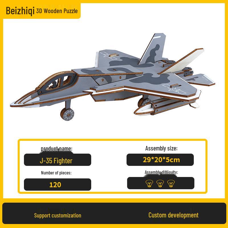 3D Wooden Puzzle Fighter Jet: Handmade Educational Toy for Kids