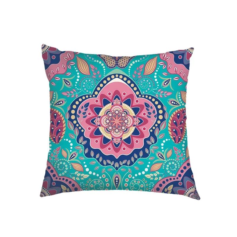 Mandala Floral Print Pillow Case Turkish Blue Evil Eye Cushion Sofa Cases Home Square Throw Pillow Cover Living Room Decoration