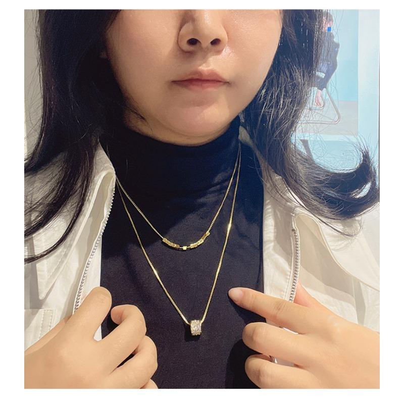 Double Layered Stacked Zircon Small Waist Necklace For Women Luxury Light Premium Sweater Chain