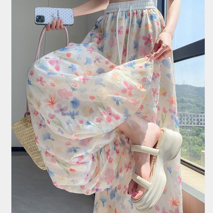 Letní dámské potištěné tenké kalhoty s vysokým pasem a širokými nohavicemi ke kotníkům, kalhoty-sukně s kapsou pro hiphopovou dívku