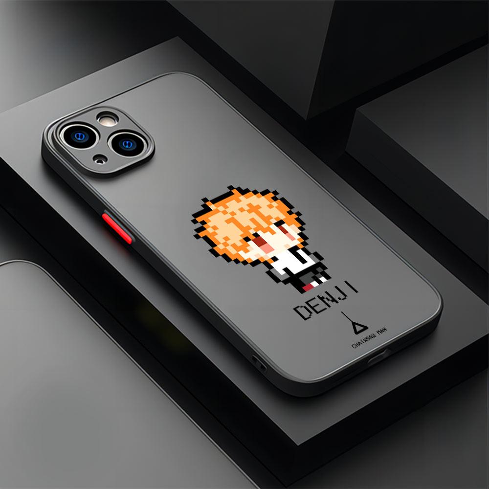 Pixel Style Cute Chainsaw Man Phone Case For iPhone 17 Air 16 e 15 14 13 12 11 Pro Max Plus Mini SE 2020 2022 Transparent Cover