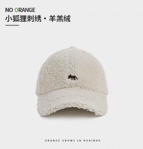 Embroidery little fox lamb wool baseball cap children autumn and winter warm versatile big head circumference plush cap
