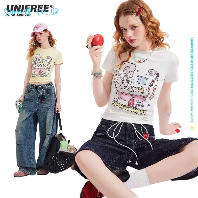 UNIFREE Summer Korean Cute Printed T-Shirt S