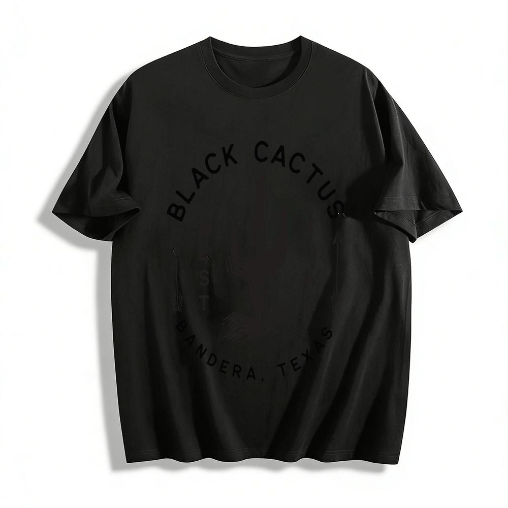 Black Cactus West Town Bandera Texas Retro Western Graphic Tee Pure cotton T-shirt XXS