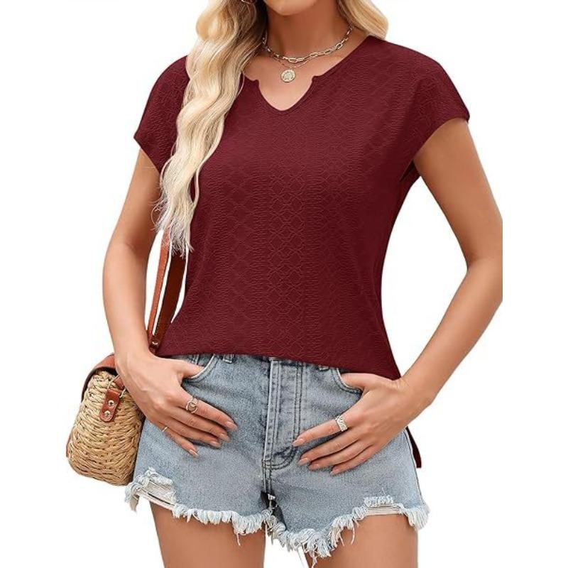 YYFS Dámská móda Ležérní Léto Jaro Jednobarevný potisk Halenky a košile s krátkým rukávem a výstřihem do V