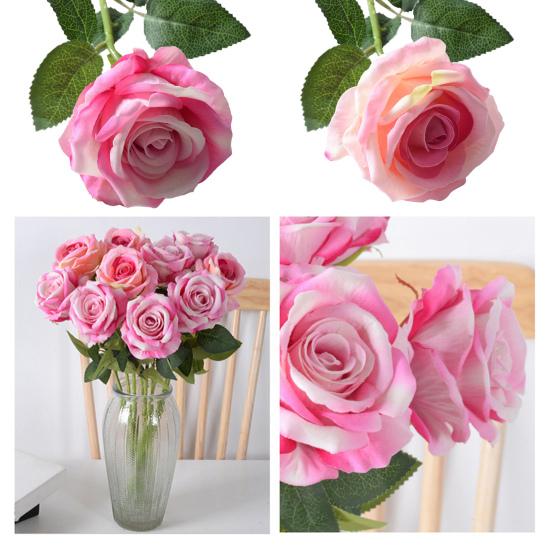 Artificial Rose Flower Realistic Long Stem Fake Silk Rose Bouquet for Party Home Wedding Centerpiece Office Table Decor