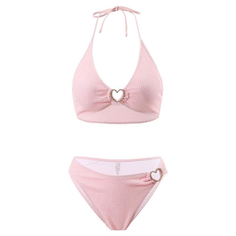 

Women s Solid Color Halter Tie-Up Split Swimsuit Bikini Swimwear Large