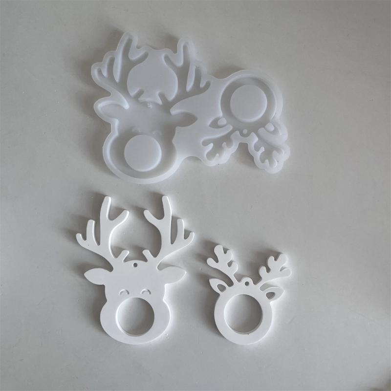 2 Cavities Deer Silicone Molds Reindeer Pendant Mould with Hole for Making Candle Christmas Tree Decoration Epoxy Resin