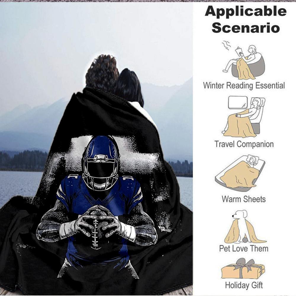 1 Stück Blaue Rugby-Spieler-Decke, Leichte Flanell-Kuscheldecke für Sofa, Bett, Reisen, Camping, Wohnzimmer, Büro, Couch, Stuhl und Bett