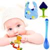Baby Feeding & Teething Combo – Fruit Feeder, Soft Teether, Silicone Bib & Feeding Spoon (Pack of 4)