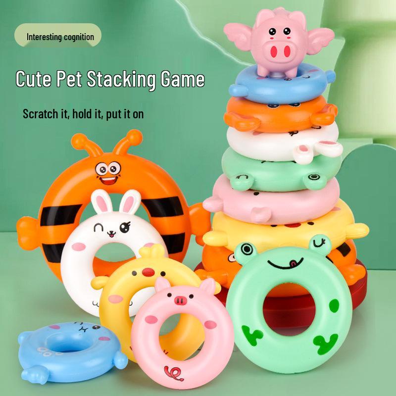 Little Pig Stacking Game: Educational Rainbow Tower & Ring Toss Toy for Ages 1-3