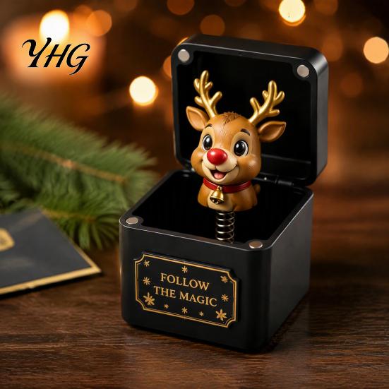 Holiday Party Supplies Christmas Magic Gift Box, Spring-Loaded Pop-Up 3D Santa Claus Figurines Snowman Angel Elk Trick Box for Xmas Parties,