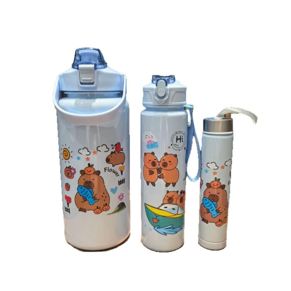 3Pcs New Plastic Capybara Water Cup Cartoon Portable Straw Mug with Lanyard Water Bottle Gifts