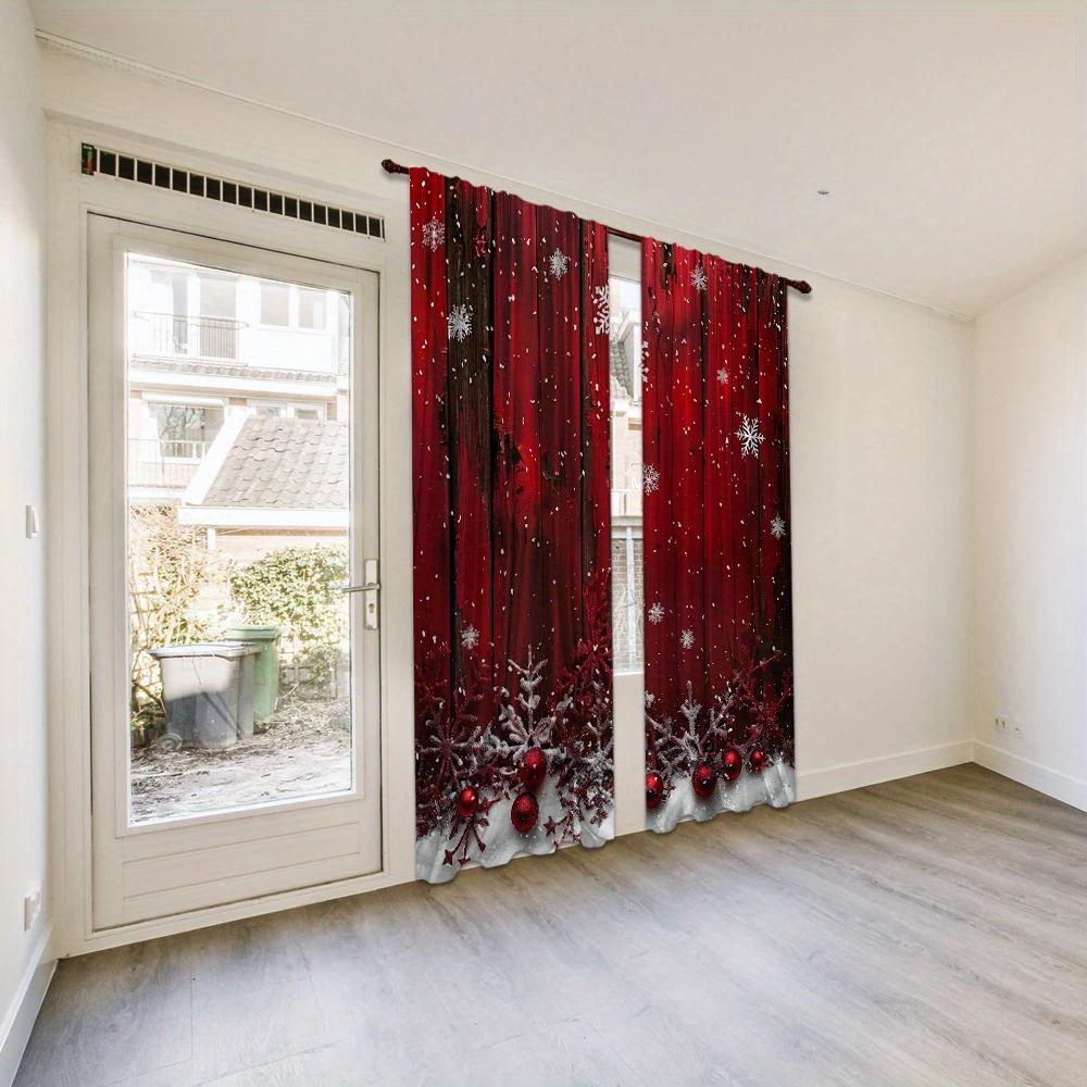 Red Christmas snowflake and pine branch design - printed curtains   home decoration   room decoration