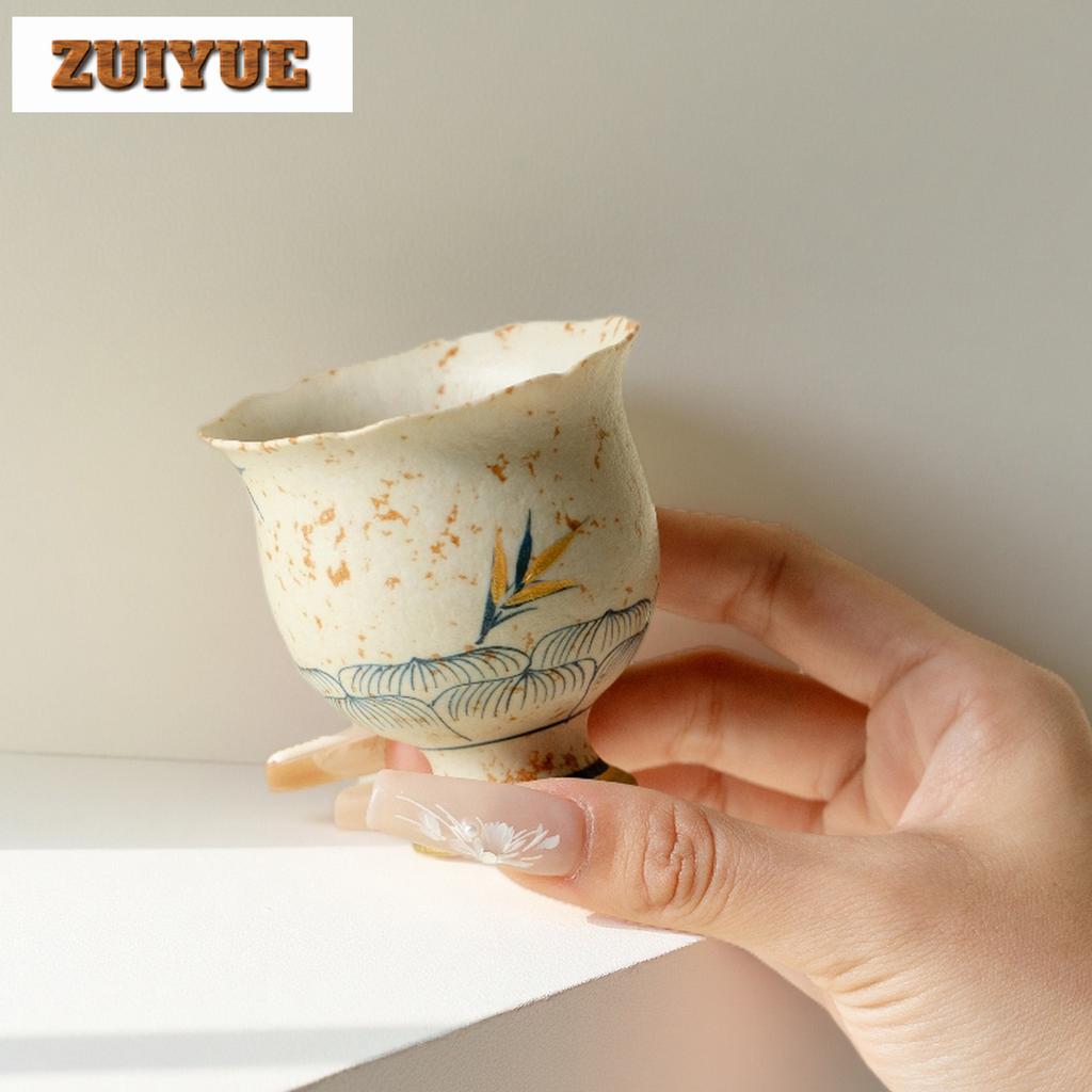 80ml Caramel Glaze Hand-painted Bamboo Teacup Vintage Tea Bowl Tea Pair Tea-tasting Fragrance Cup Chazhan Master Cups Teaware