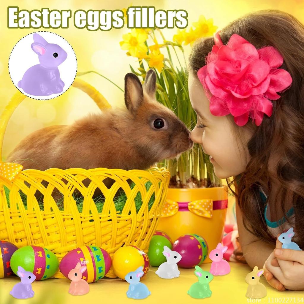 50Pcs Luminous Mini Resin Bunny Tiny Plastic Rabbits Glow In The Dark Miniature Bunnies Figurines For Fillers Fairy Garden