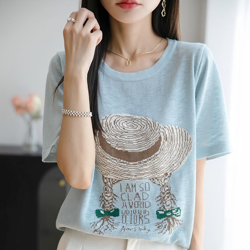 

Женский топ с коротким рукавом Лето Новый Свободная футболка с коротким рукавом XXL синий