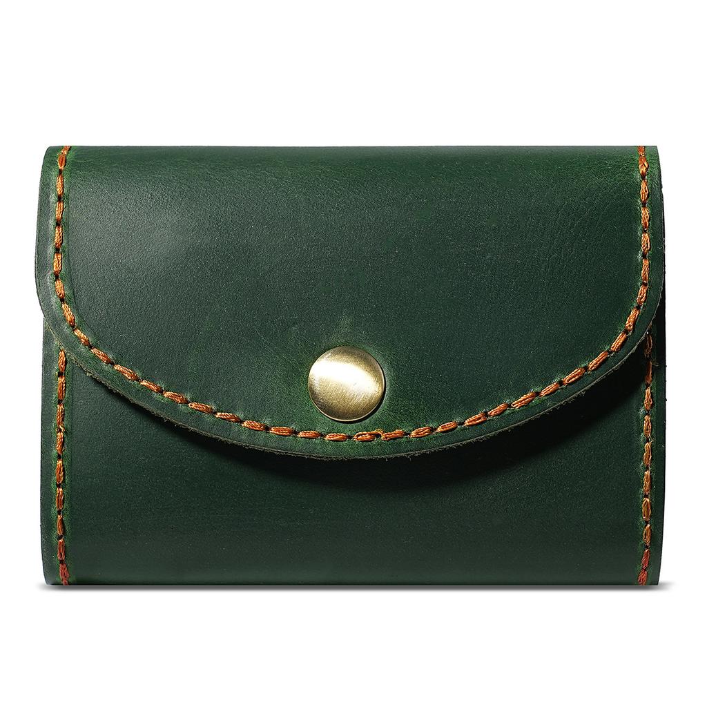 Vintage Crazy Horse Leather Card Holder for Women, Men Retro Accordion Design Snap Closure Wallet with Multi-Card Slots Unisex