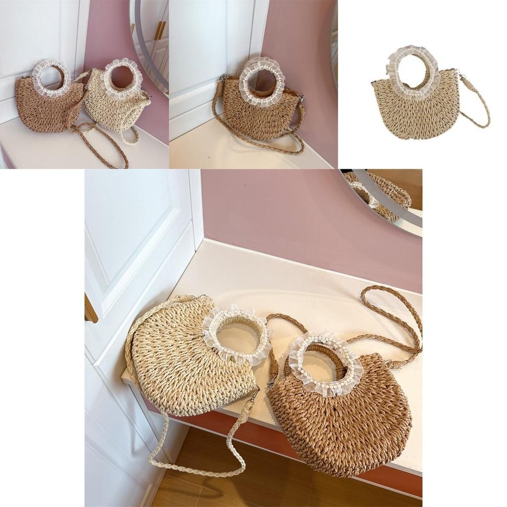 Adorable And Fashionable Woven Kids Handbag In White And Khaki Ideal For Preschoolers