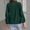 Top da donna primaverili ed estivi Camicia a foglia di loto tinta unita Girocollo Manica lunga Camicetta con spalle scoperte pieghettata termoretraibile