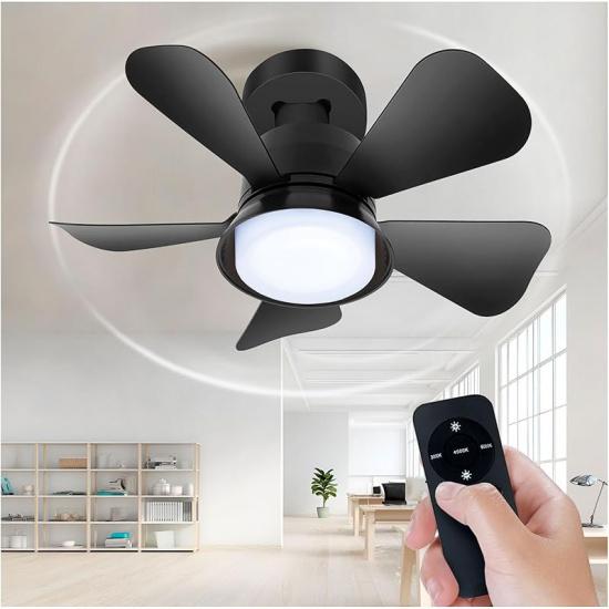 Low Profile Ceiling Fans with Lights and Remote Control, Modern Flush Mount Ceiling Fan, LED Dimmable Quiet Small Ceiling Fan for Bedroom Farmhouse Glossy Black