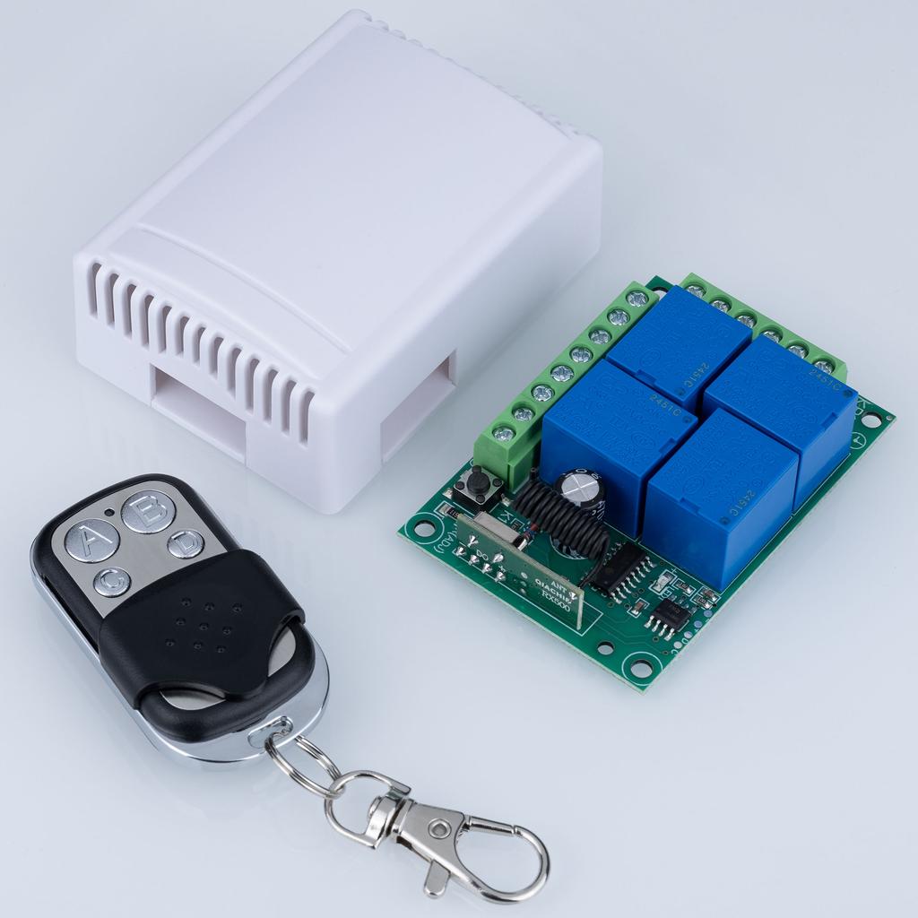 Rosfix Moduł Przekaźnika z Pilotem 433MHz – Zasięg do 100m | 4 Przekaźniki w Obudowie | Napięcie 12V DC, Częstotliwość 433MHz