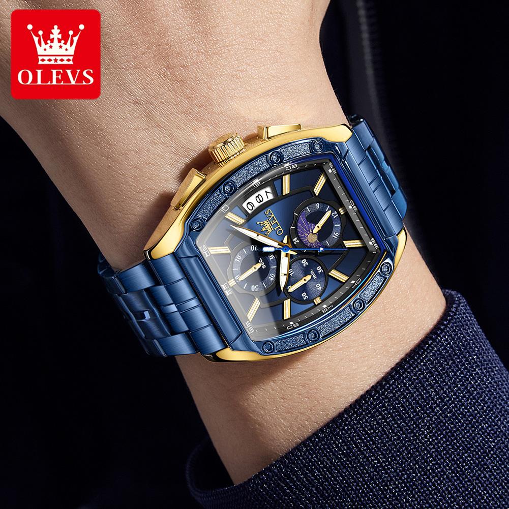 Men Watch Luxury Chronograph Quartz Watch Leather Waterproof Luminous Date Moon Phase Watches for Man Reloj