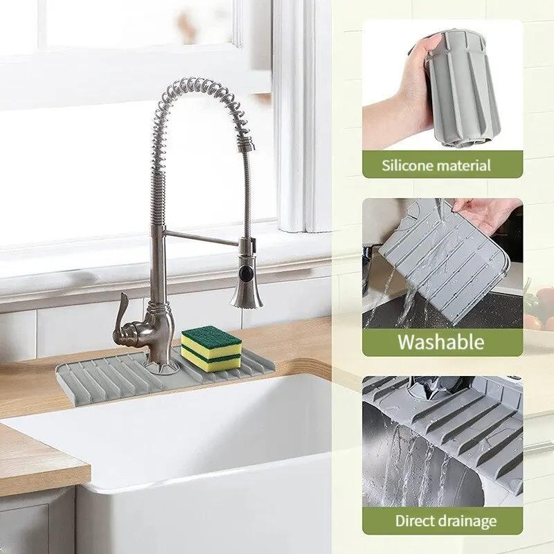 Silikon Wasserhahnmatte Spülmittel Schwammhalter Spüle Küchenarbeitsplatte Trocknungsmatte Badezimmer Küchenspüle Spritzschutz Ablagematte