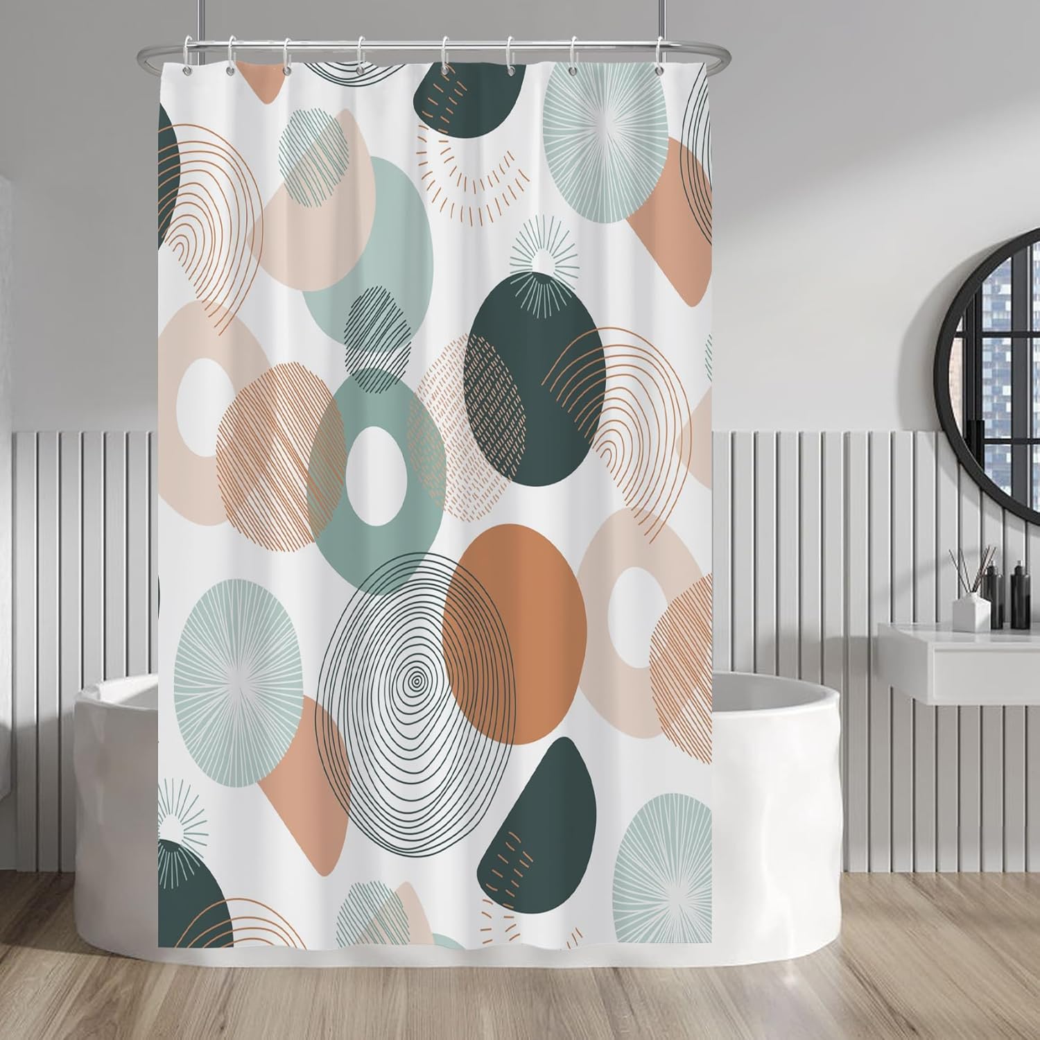 

Modern Abstract Shower Curtain Geometric Pattern Circles Shapes Earth Tones Bathroom Decor Minimalist Design Boho Chic Home W60H190(CM)-1 Pcs