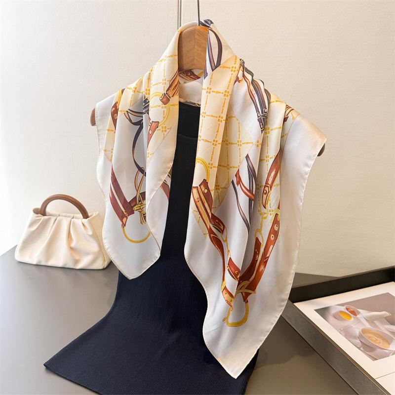 Light luxury chain printing simulation silk square scarf shawl versatile high-end neck small square scarf headscarf silk scarf women