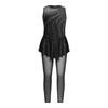 Girls Gymnastics Jumpsuit Shiny Rhinestones Sleeveless Keyhole Back Full Length Skirted Bodysuit