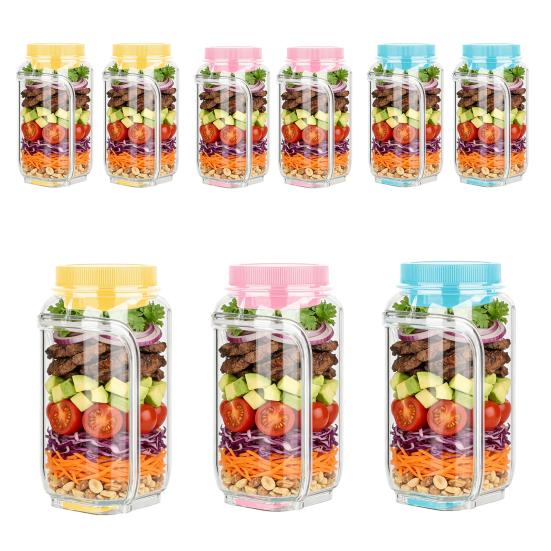 1/2Pcs Salad Storage Jar Food Grade Leakproof Clear Plastic Reusable Salad Jar Food Grade Salad Storage Container