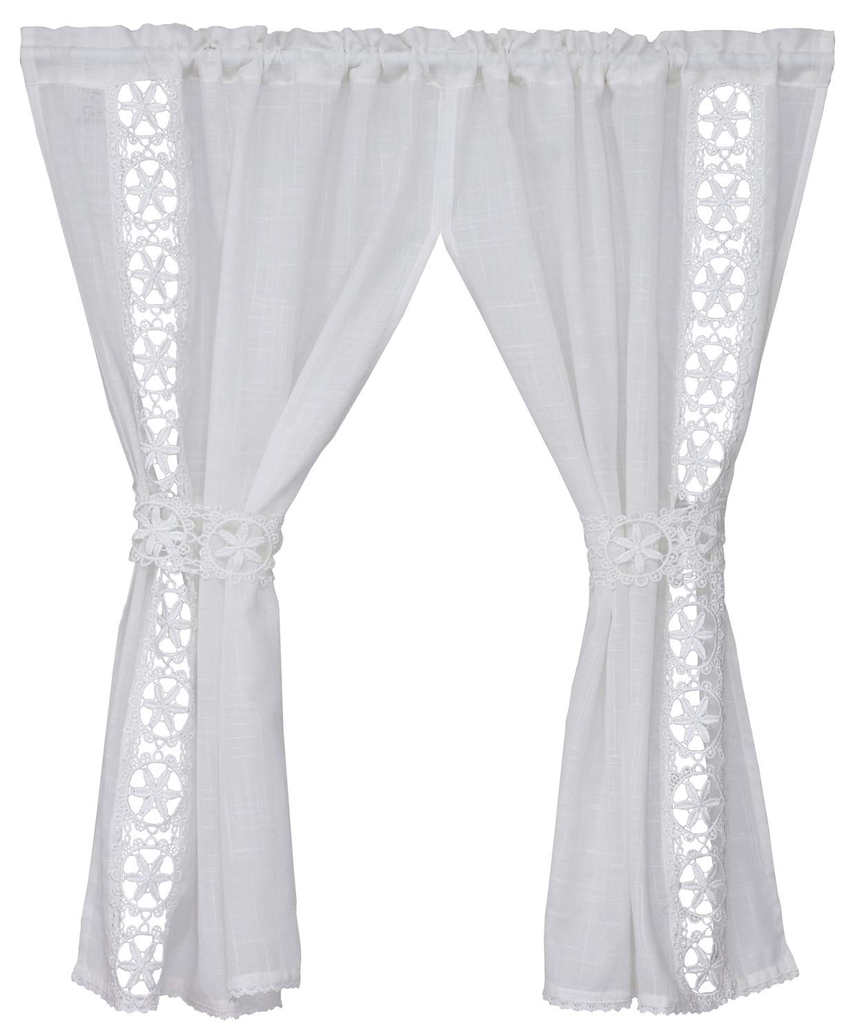 

Sunny day fabric Patrice Curtain with 120cm Wide x 90cm Lace Embroidery Tassels, Approx. Long, белый