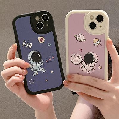 Luxus Lammfell Space Astronaut Silikon Handyhülle für Iphone 13 12 11 Pro Max Mini X Xr Xs 7 8 Plus Se Cartoon Soft Cover