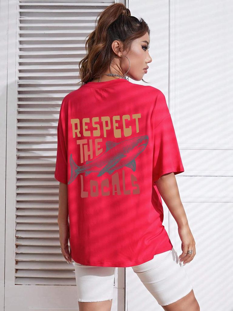 Respect The Locals Shark Tshirts Women Street Hip Hop Clothes Summer Breathable Short Sleeve Soft Comfortable T-Shirt Female