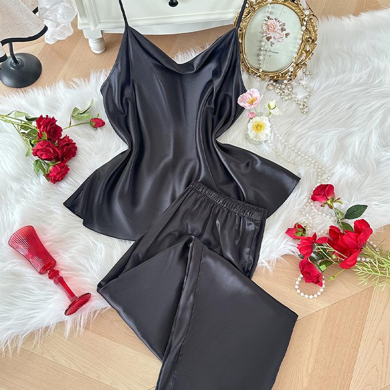 Spring and Summer Strappy Long Pants Two-piece Set, Fashionable, Thin and Comfortable Home Wear, Ice Silk Pajama Set